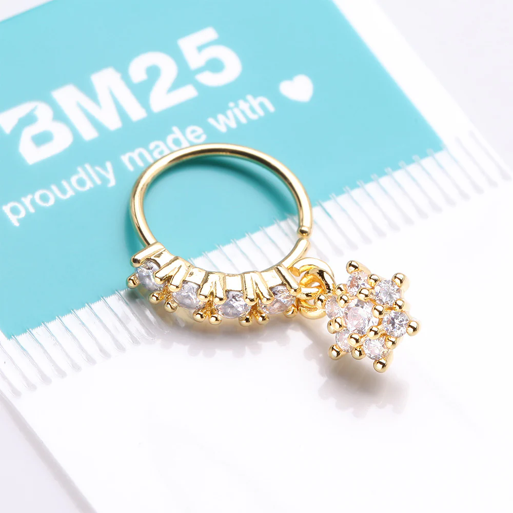 Golden Spring Flower Sparkle Dangle Multi-Gem Lined Bendable Hoop Ring - Image 4
