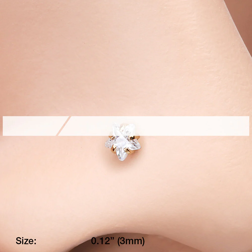 Golden Star Prong Set Gem Top Nose Stud Ring - Image 3