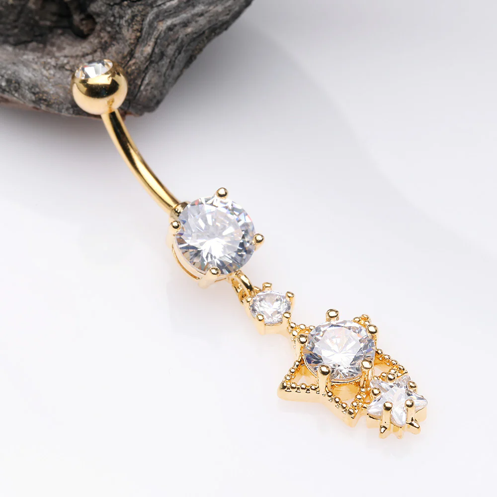 Golden Star Sparkle Shine Belly Button Ring - Image 3