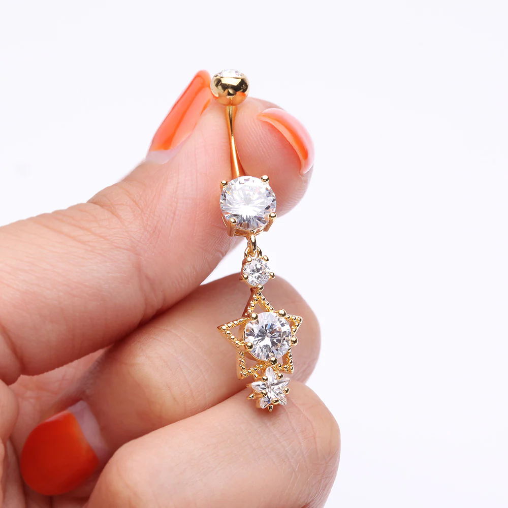 Golden Star Sparkle Shine Belly Button Ring - Image 4
