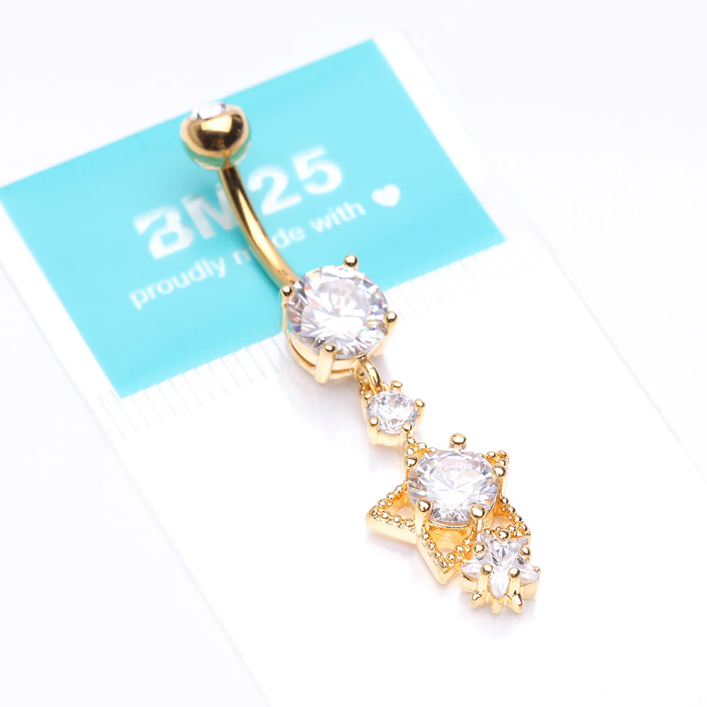 Golden Star Sparkle Shine Belly Button Ring - Image 5