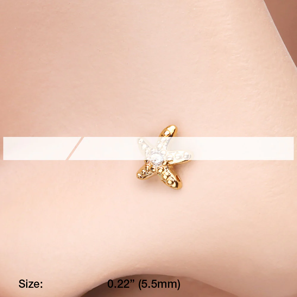 Golden Starfish Sparkle Nose Stud Ring - Image 3