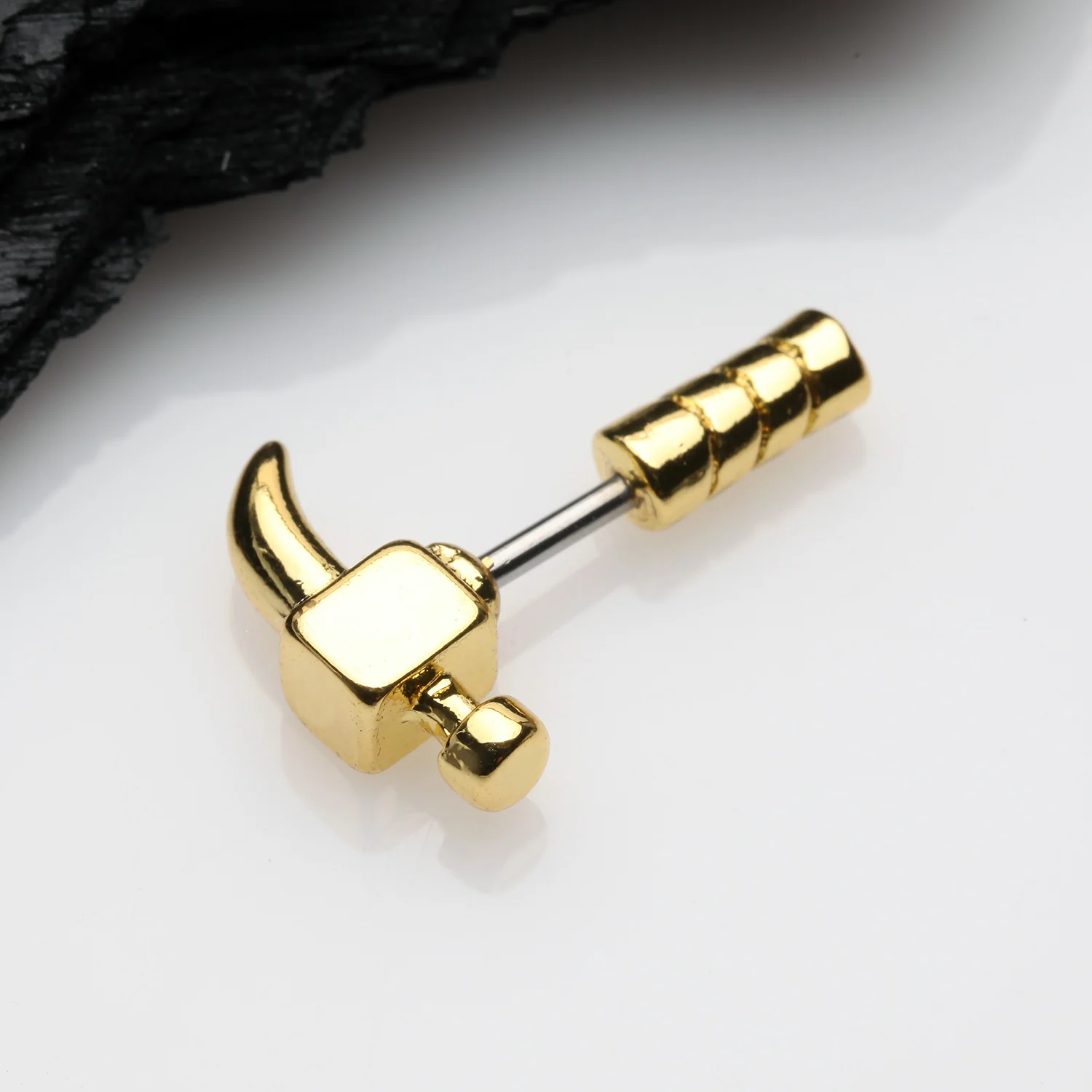 Golden Steel Hammer Cartilage Tragus Barbell Earring - Image 2