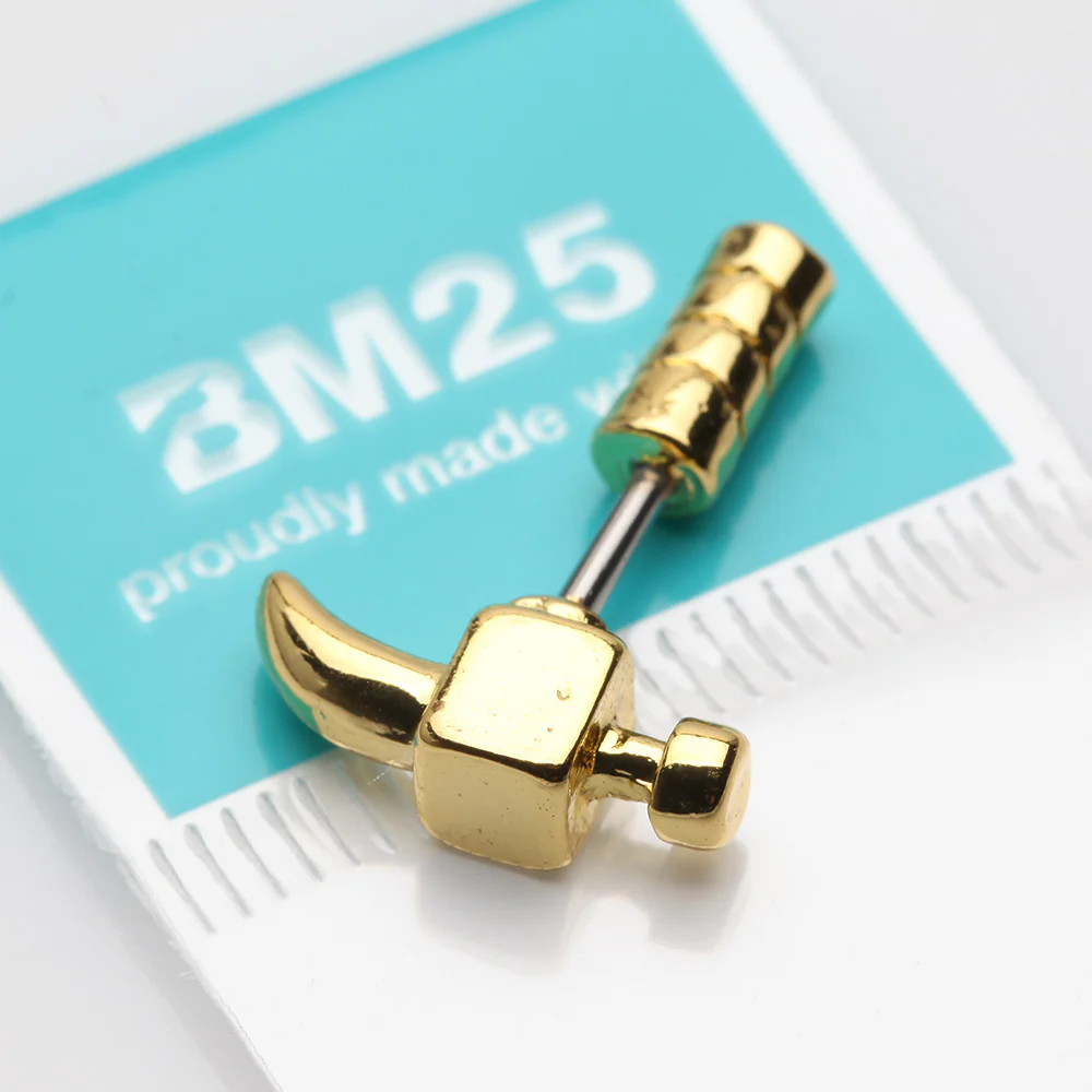 Golden Steel Hammer Cartilage Tragus Barbell Earring - Image 3