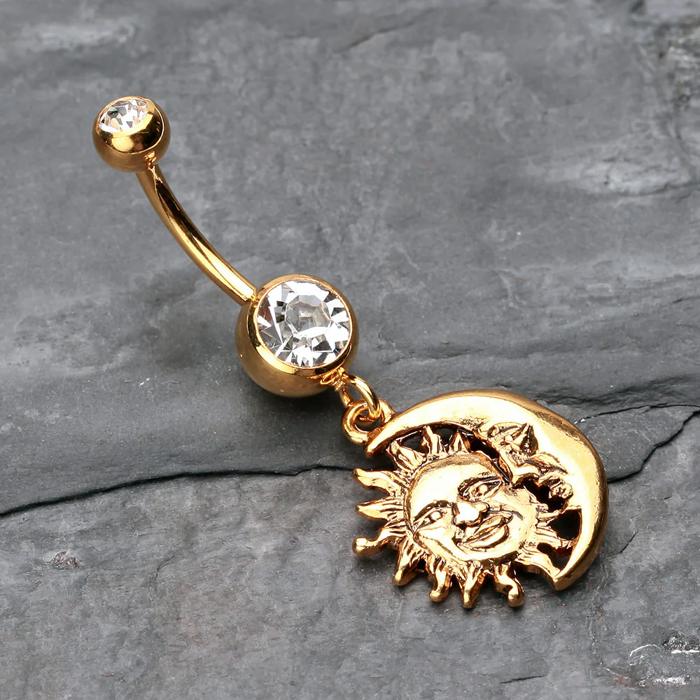 Golden Sun & Moon Union of Opposites Belly Button Ring - Image 3