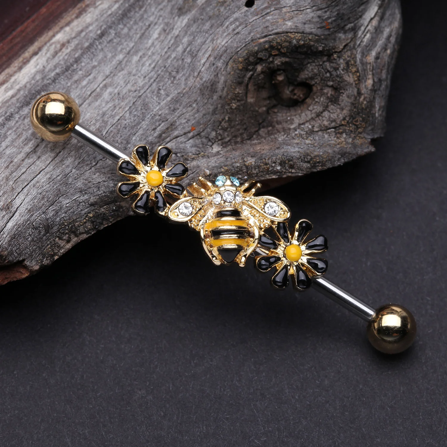Golden Sweet Daisy Bumble Bee Industrial Barbell - Image 2