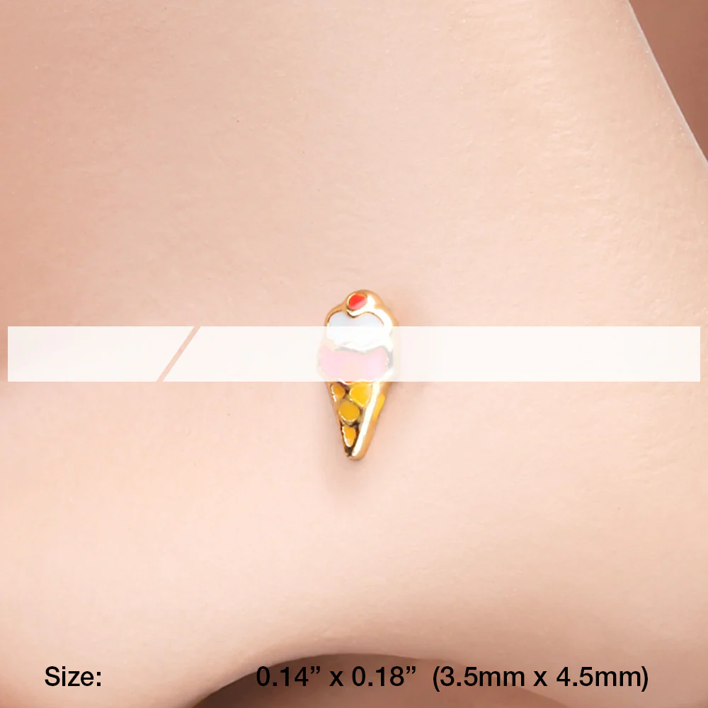 Golden Sweet Jubilee Ice Cream Cone L-Shaped Nose Ring - Image 3