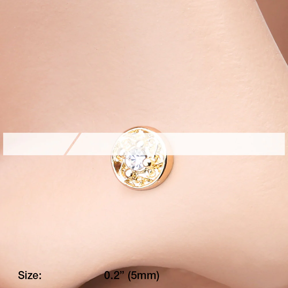 Golden Swirlesque Sparkle Gem Nose Stud Ring - Image 3