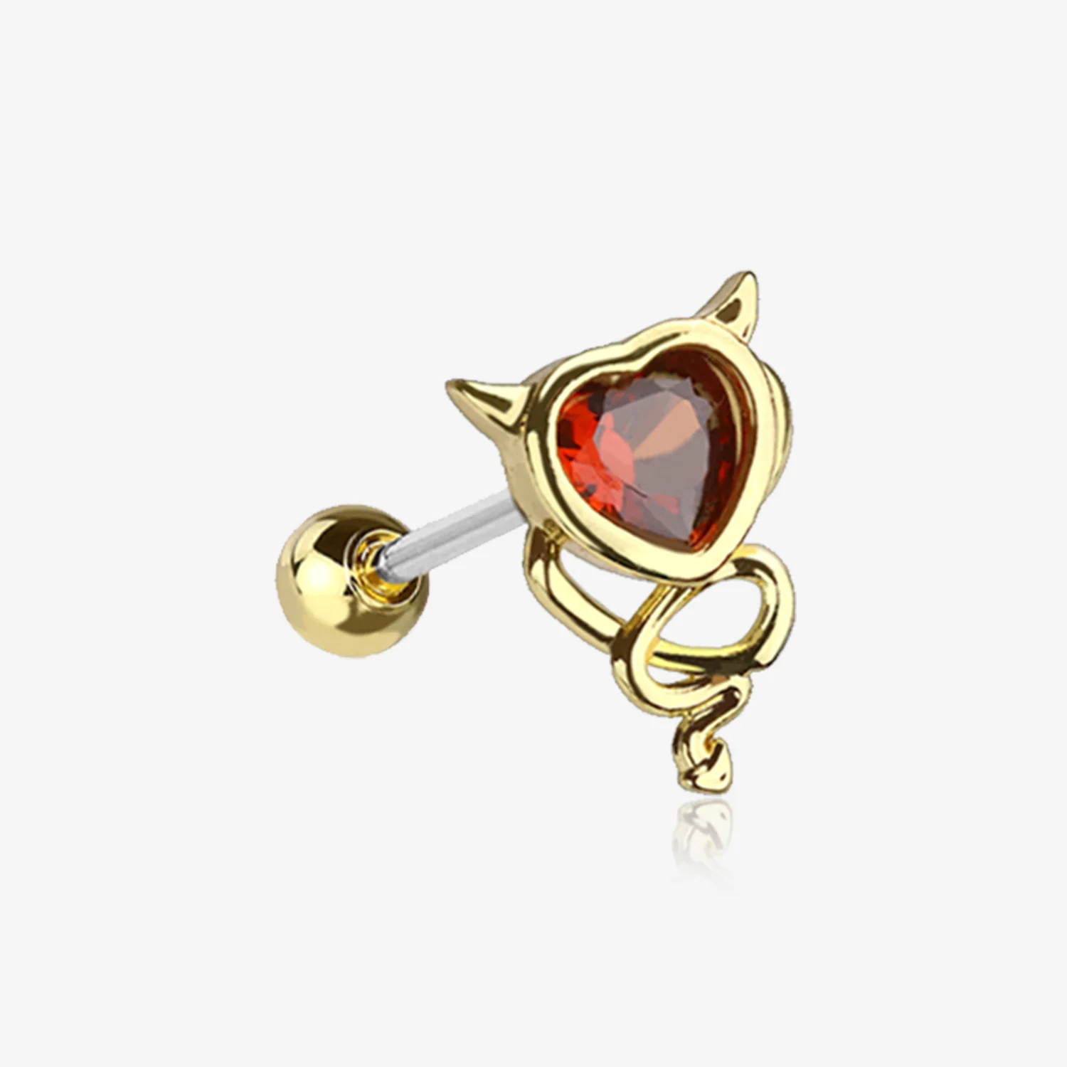 Golden Tailed Devil's Heart Sparkle Cartilage Barbell Earring