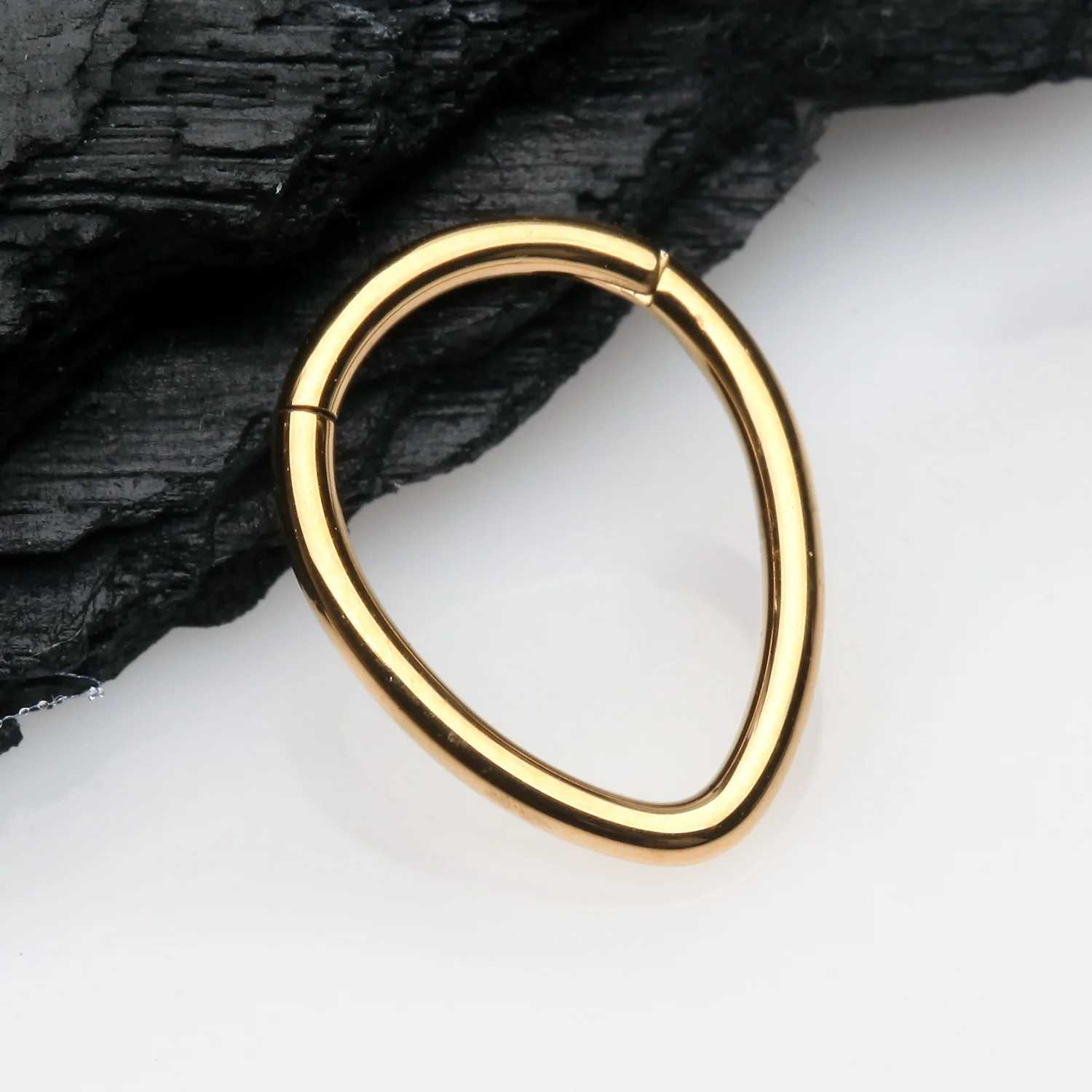 Golden Teardrop Eggy Steel Seamless Clicker Hoop Ring - Image 2