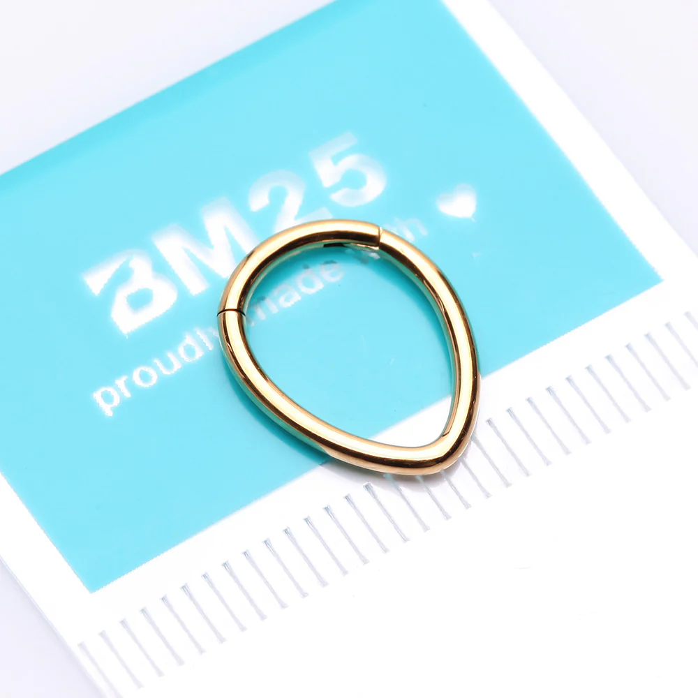 Golden Teardrop Eggy Steel Seamless Clicker Hoop Ring - Image 3