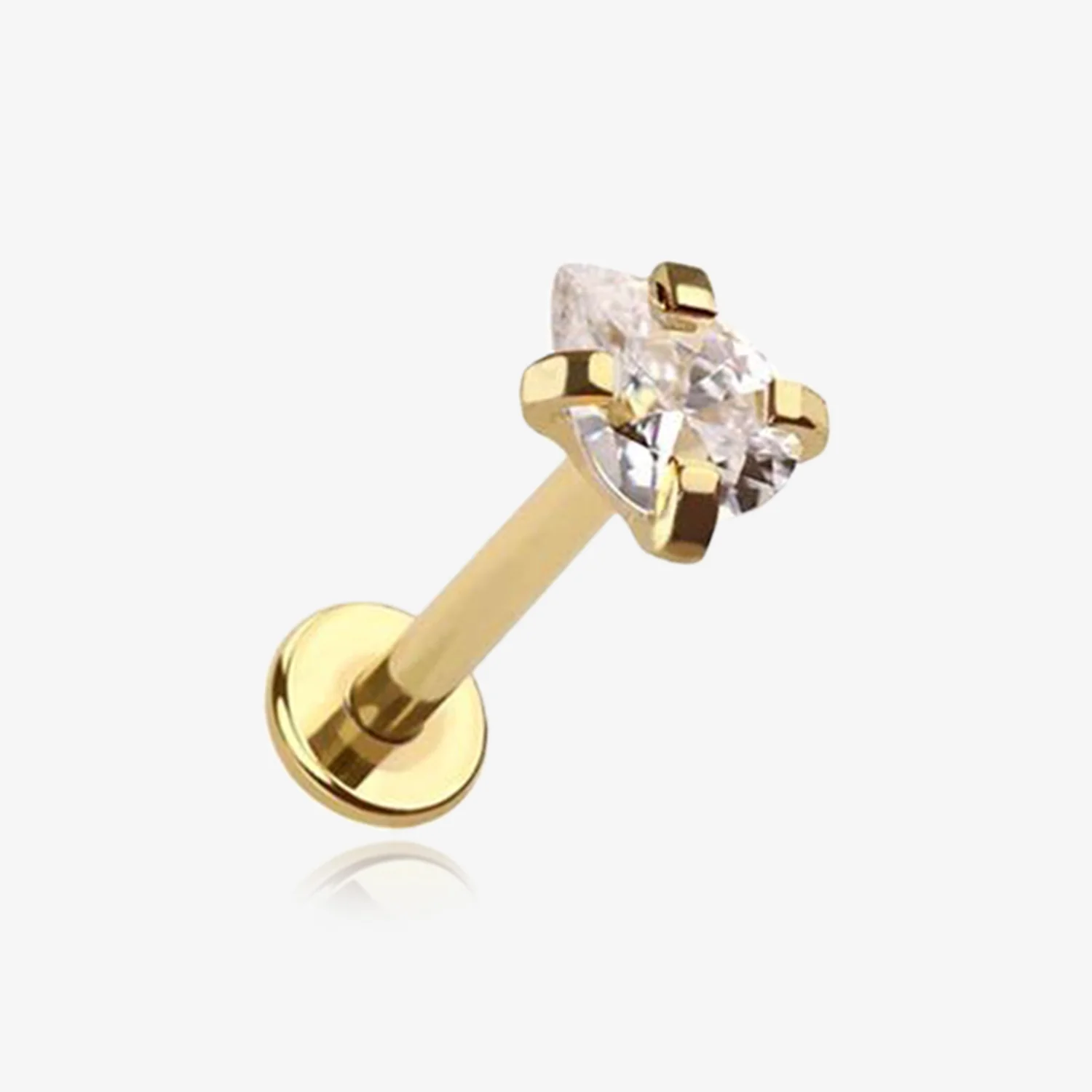 Golden Teardrop Prong Set Sparkle Top Internally Threaded Labret Flat Back Stud