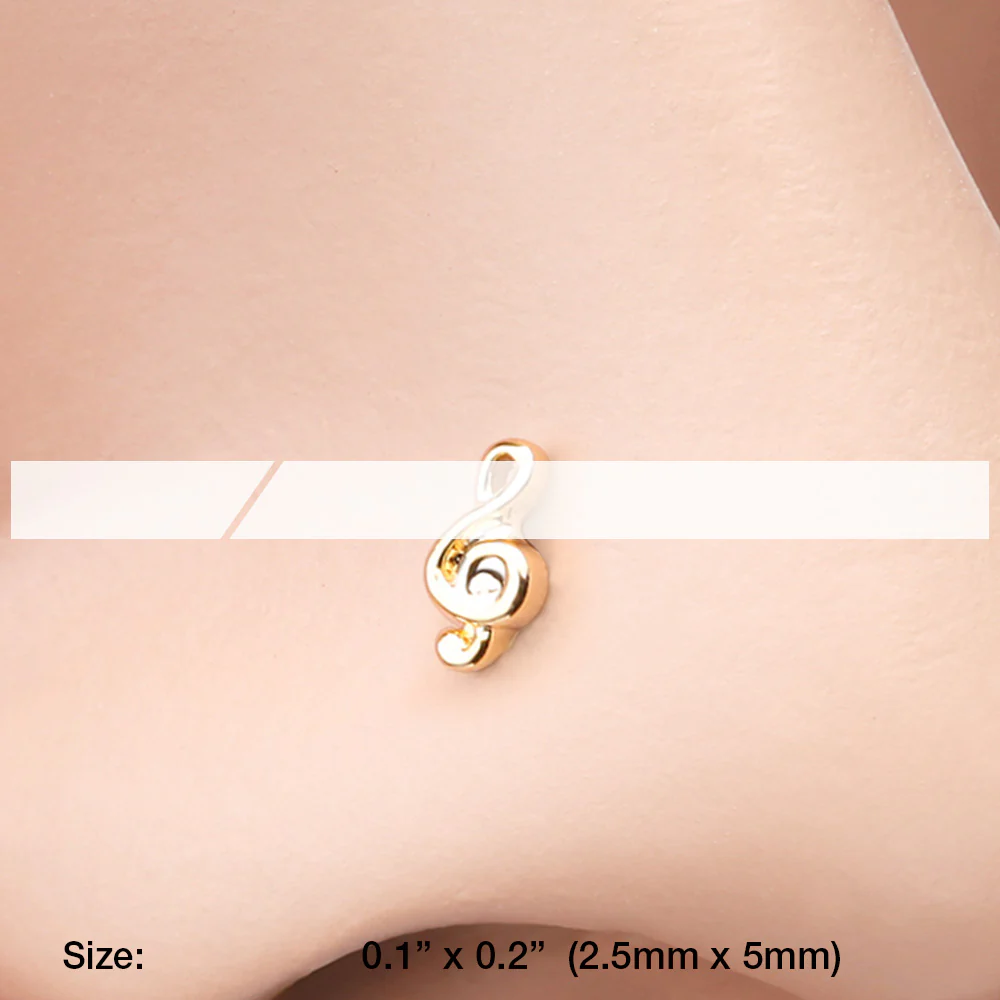 Golden Treble Clef Music Note Nose Stud Ring - Image 3
