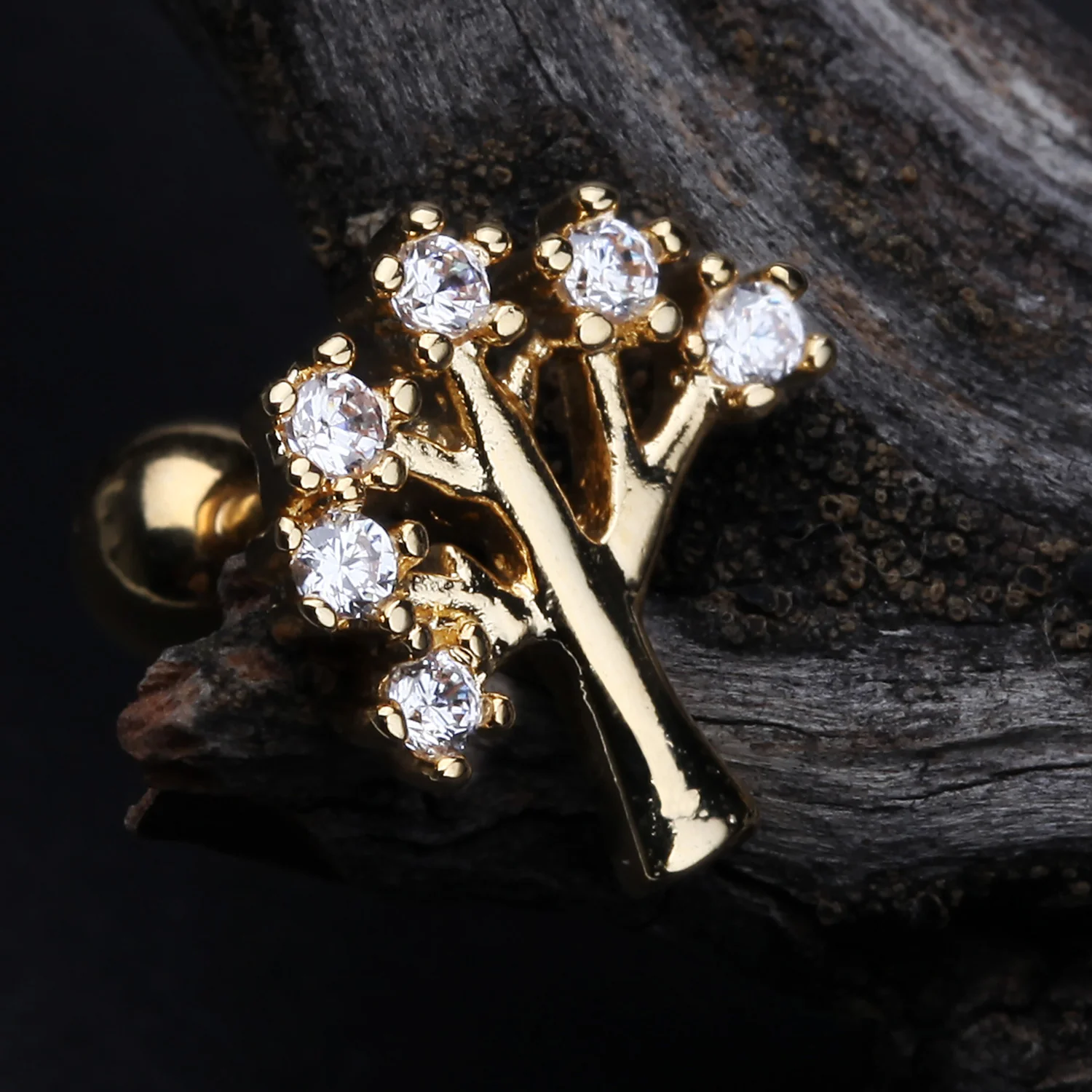 Golden Tree of Life Sparkle Cartilage Tragus Earring - Image 2