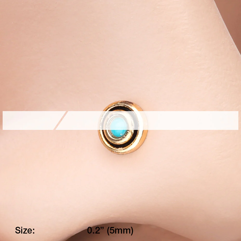 Golden Tribal Circle Turquoise L-Shaped Nose Ring - Image 3
