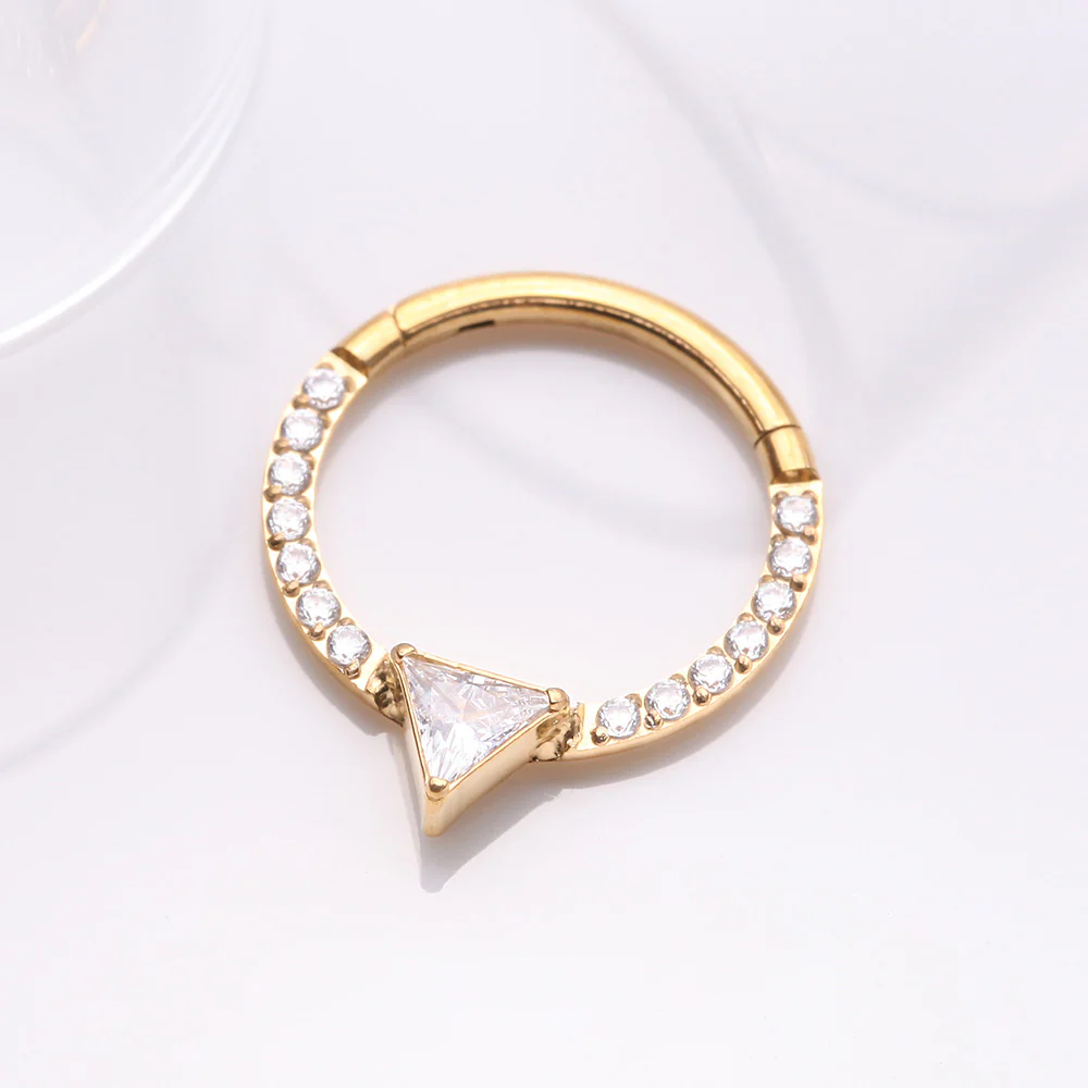 Golden Trilliant Sparkle Multi-Gem Steel Seamless Clicker Hoop Ring - Image 3