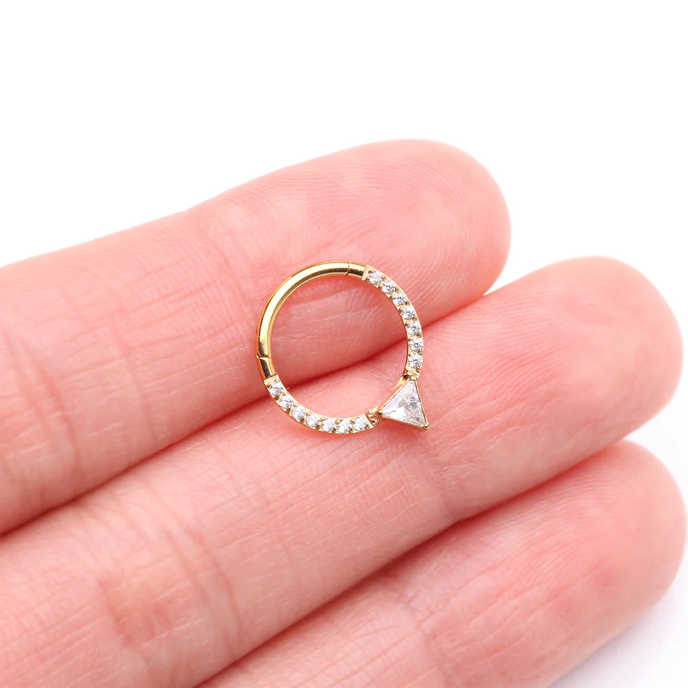 Golden Trilliant Sparkle Multi-Gem Steel Seamless Clicker Hoop Ring - Image 4