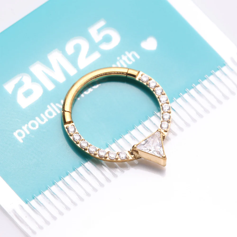 Golden Trilliant Sparkle Multi-Gem Steel Seamless Clicker Hoop Ring - Image 5