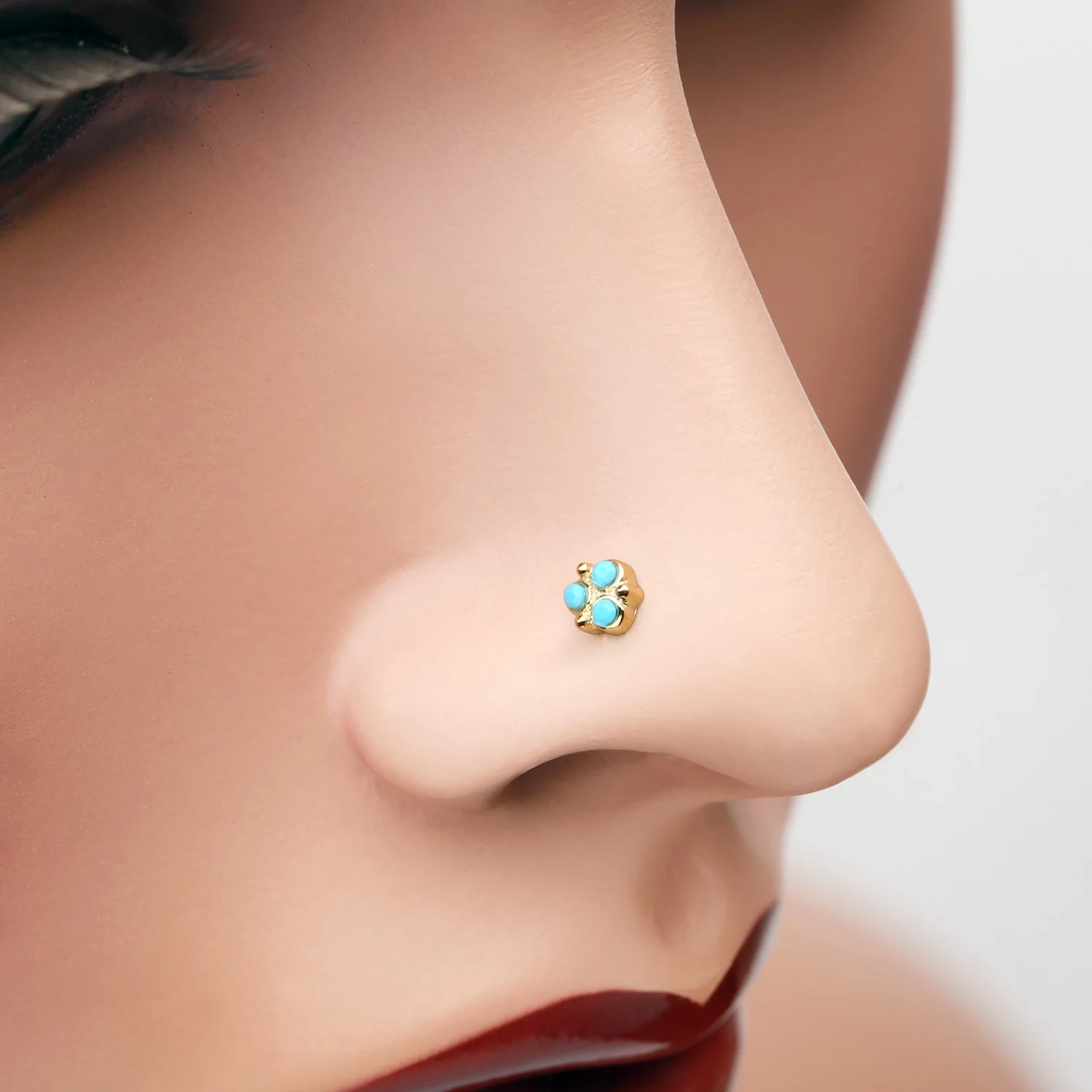 Golden Trinity Turquoise Nose Stud Ring - Image 2