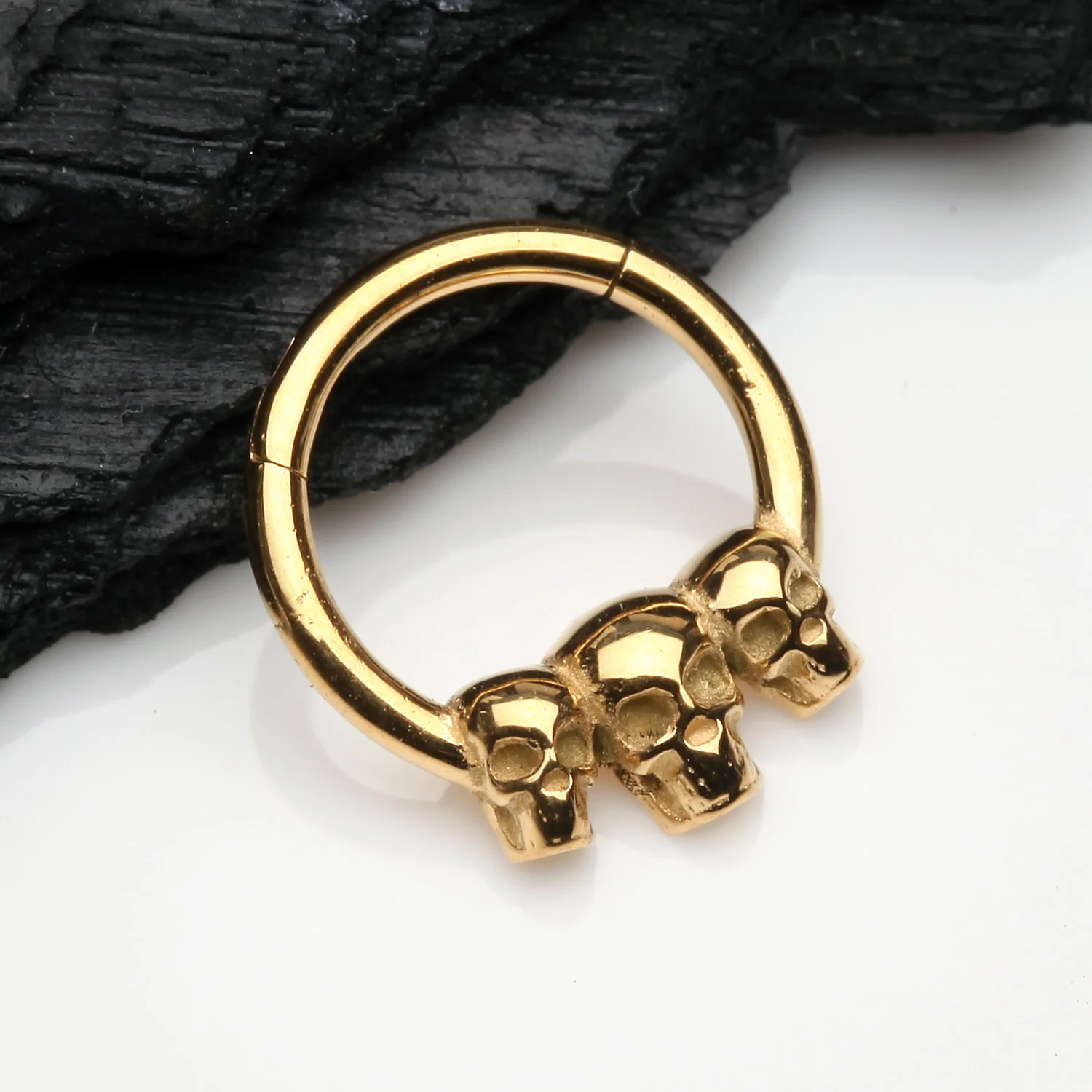 Golden Triple Death Skull Seamless Clicker Hoop Ring - Image 2