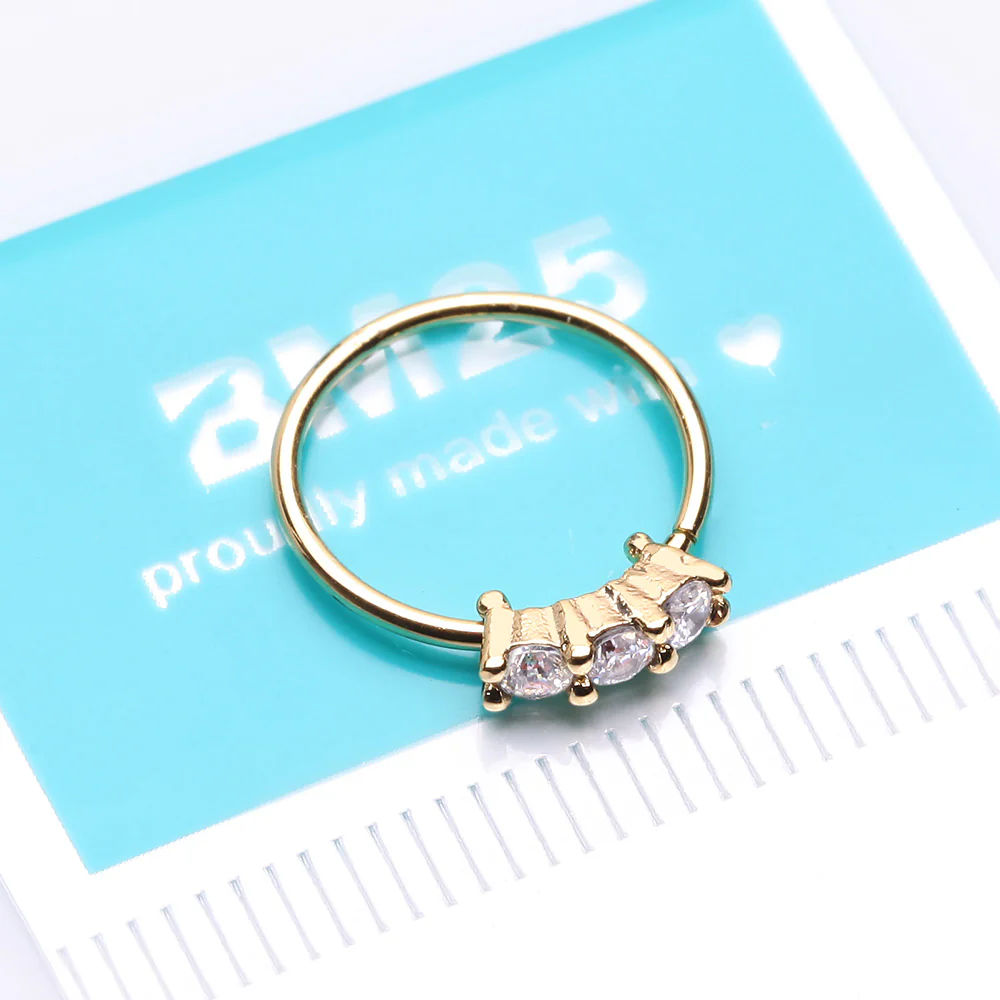 Golden Triple Gem Princess Prong Sparkles Bendable Hoop Ring - Image 3