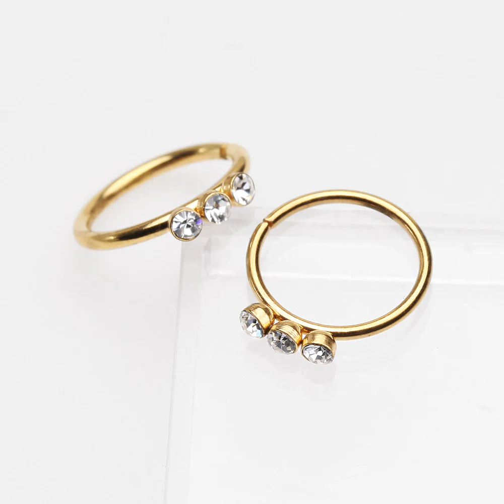 Golden Triple Gem Sparkle Bendable Twist Hoop Ring - Image 3