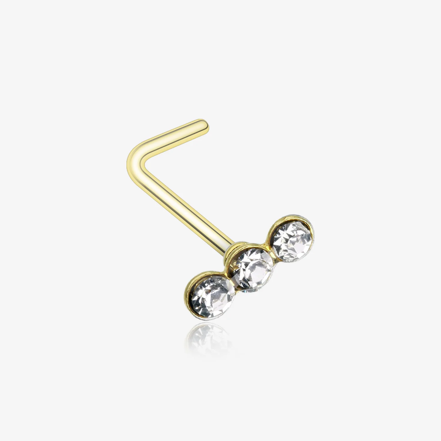 Golden Triple Linear Gem L-Shaped Nose Ring