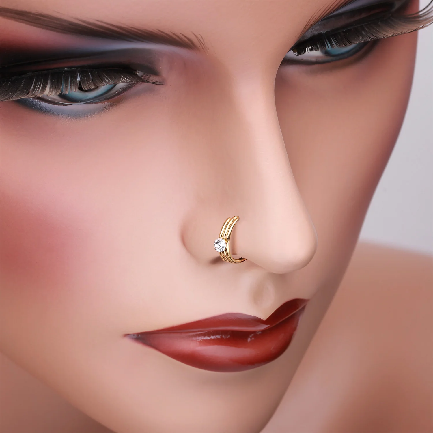 Golden Triple Stacked Design Sparkle Bendable Hoop Ring - Image 2