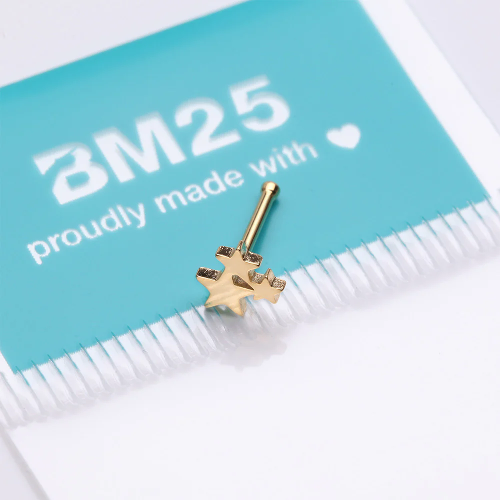 Golden Triple Star Icon Nose Stud Ring - Image 5
