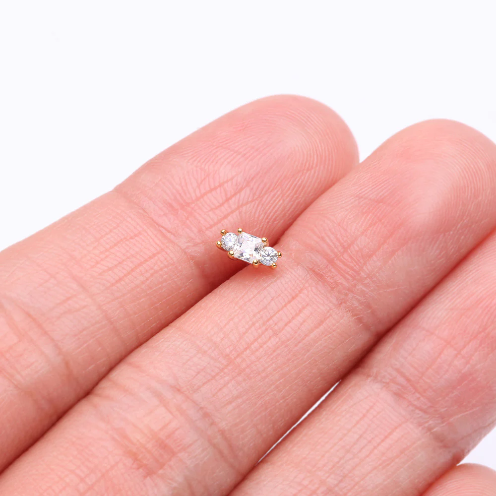 Golden Triple Tiered Sparkle Multi-Gem Nose Stud Ring - Image 3