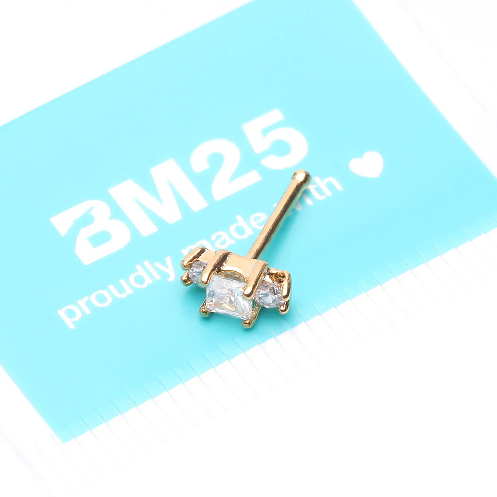 Golden Triple Tiered Sparkle Multi-Gem Nose Stud Ring - Image 5