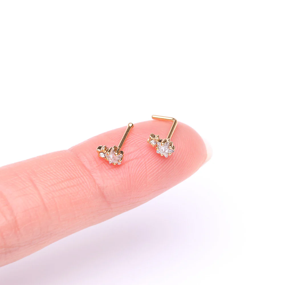 Golden Twinkle Double Star Sparkle Nose Stud Ring - Image 3