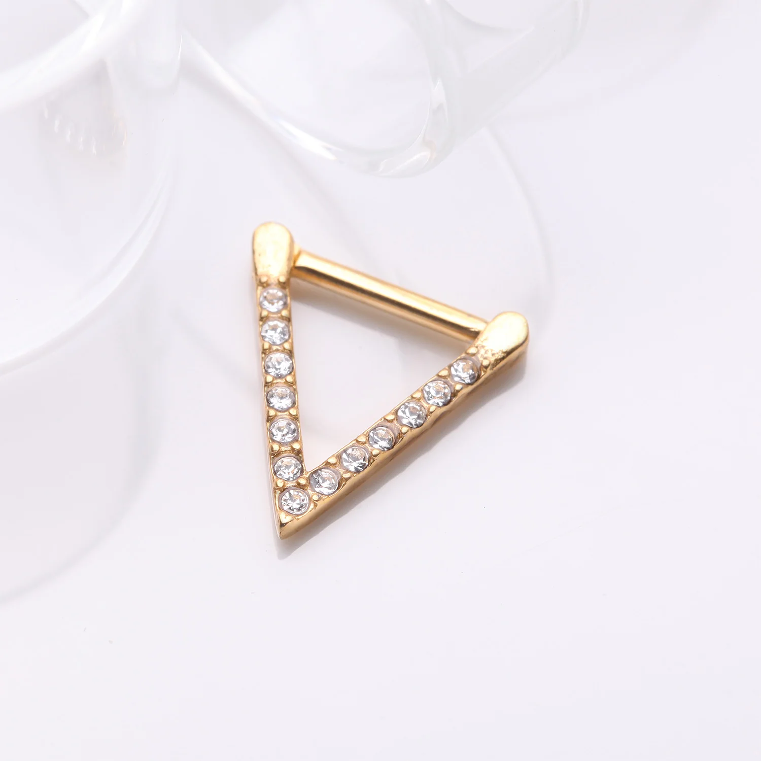 Golden Urban Chevron Arrow Geometric Triangle Multi-Gem Clicker Hoop Ring - Image 2