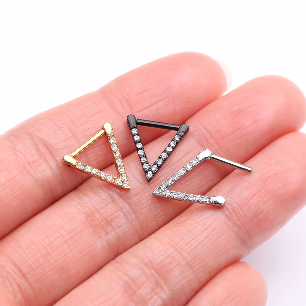 Golden Urban Chevron Arrow Geometric Triangle Multi-Gem Clicker Hoop Ring - Image 3