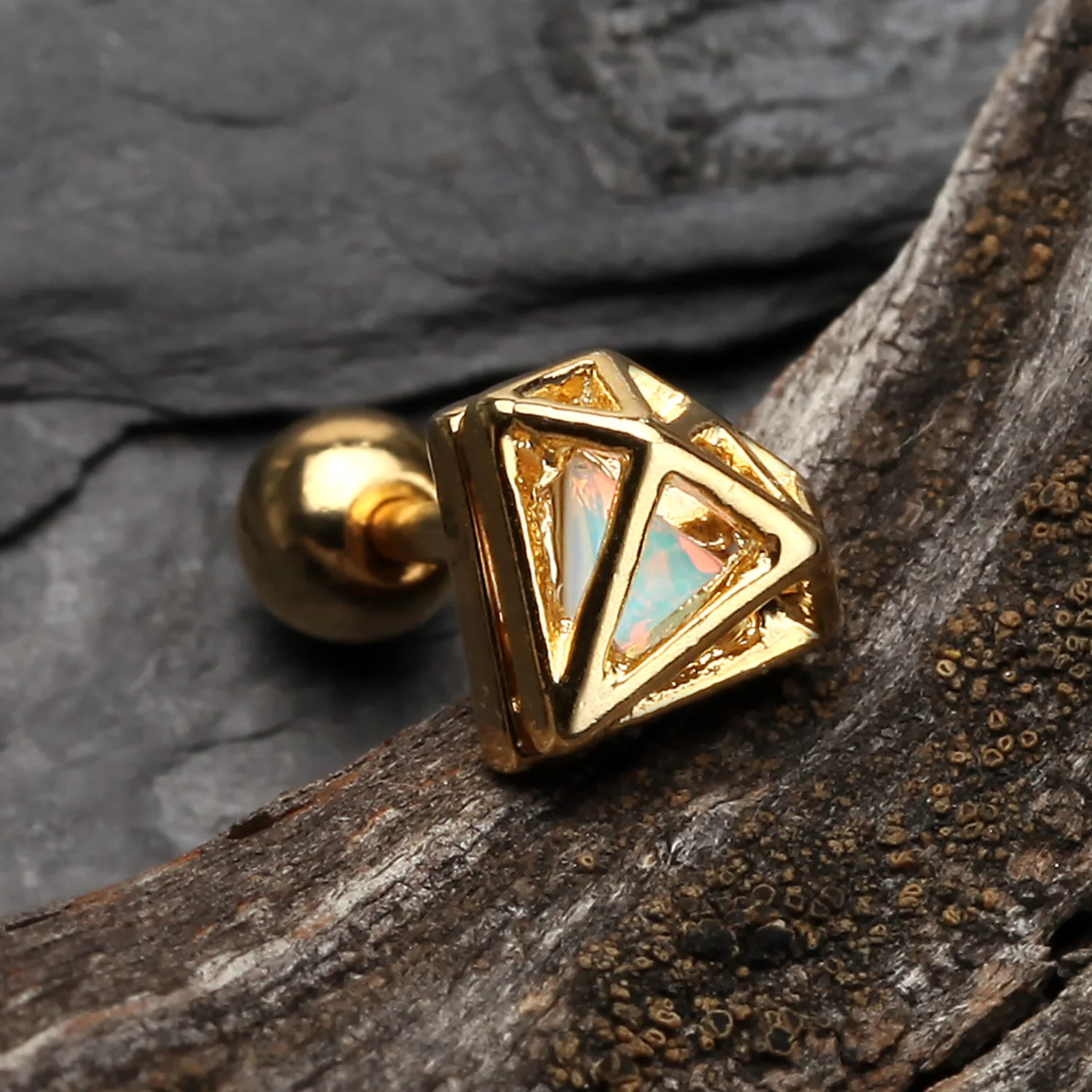 Golden Urban Iridescent Diamond Cartilage Tragus Earring - Image 2