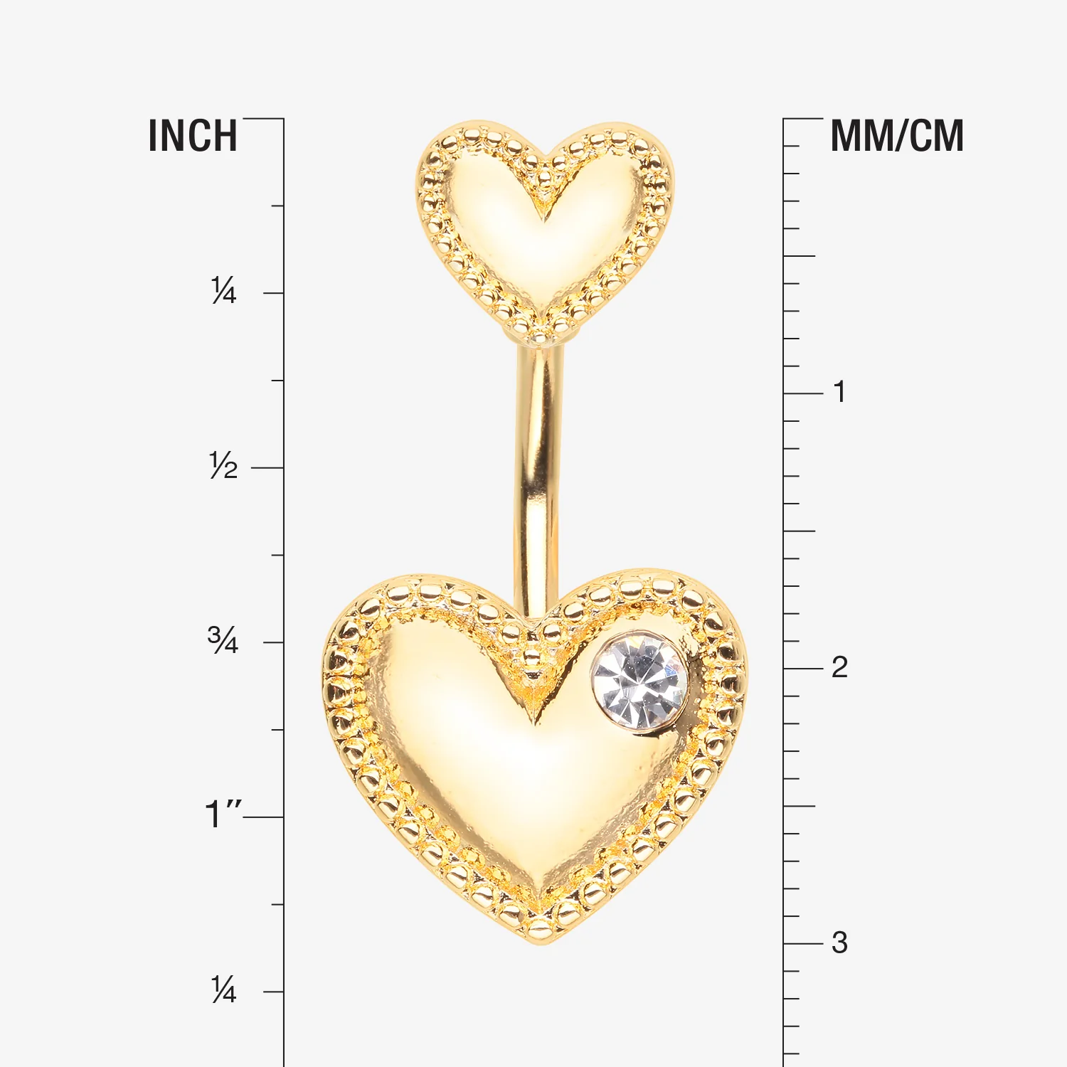 Golden Valentine Double Heart Sparkle Laced Belly Button Ring - Image 2