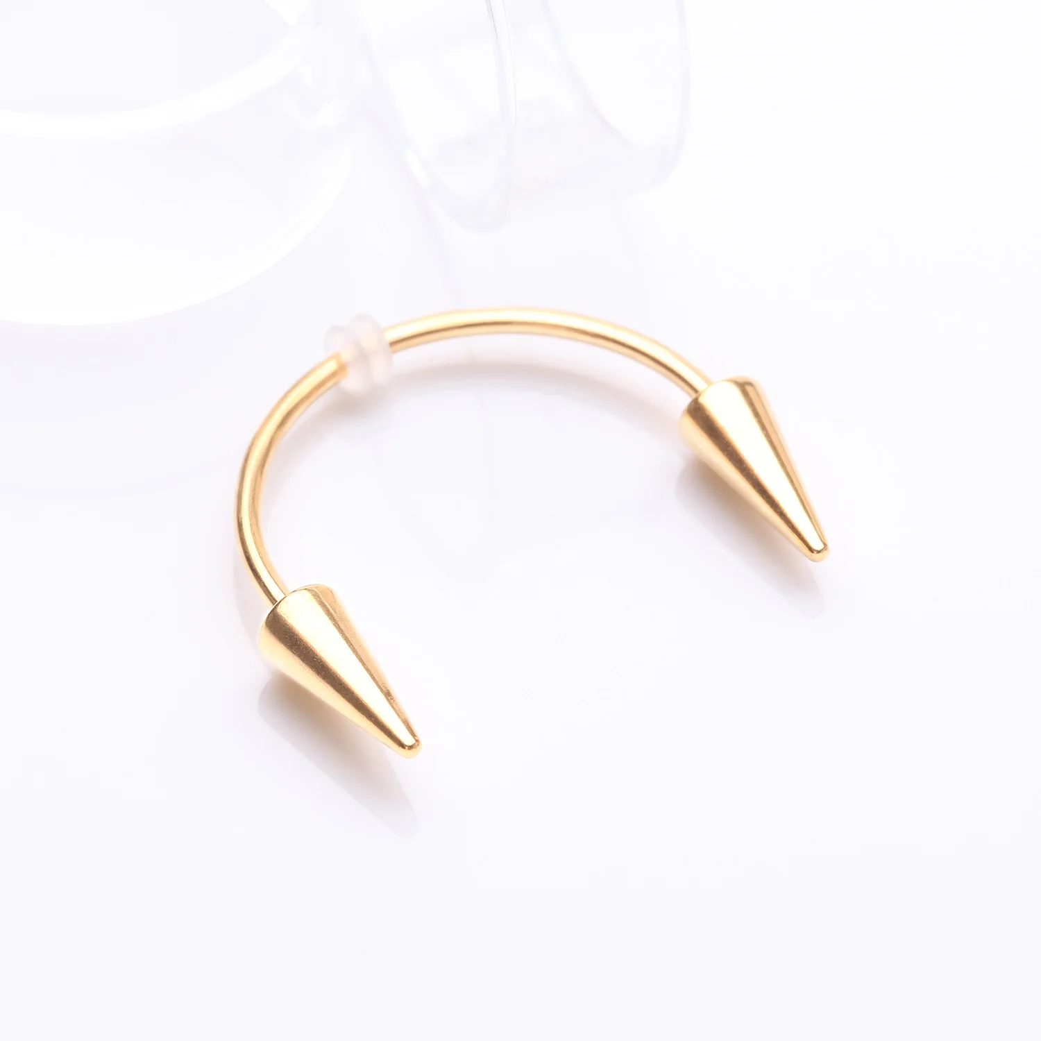 Golden Vampire Fangs Smiley Piercing Spike Horseshoe Barbell with O-Rings - Image 2