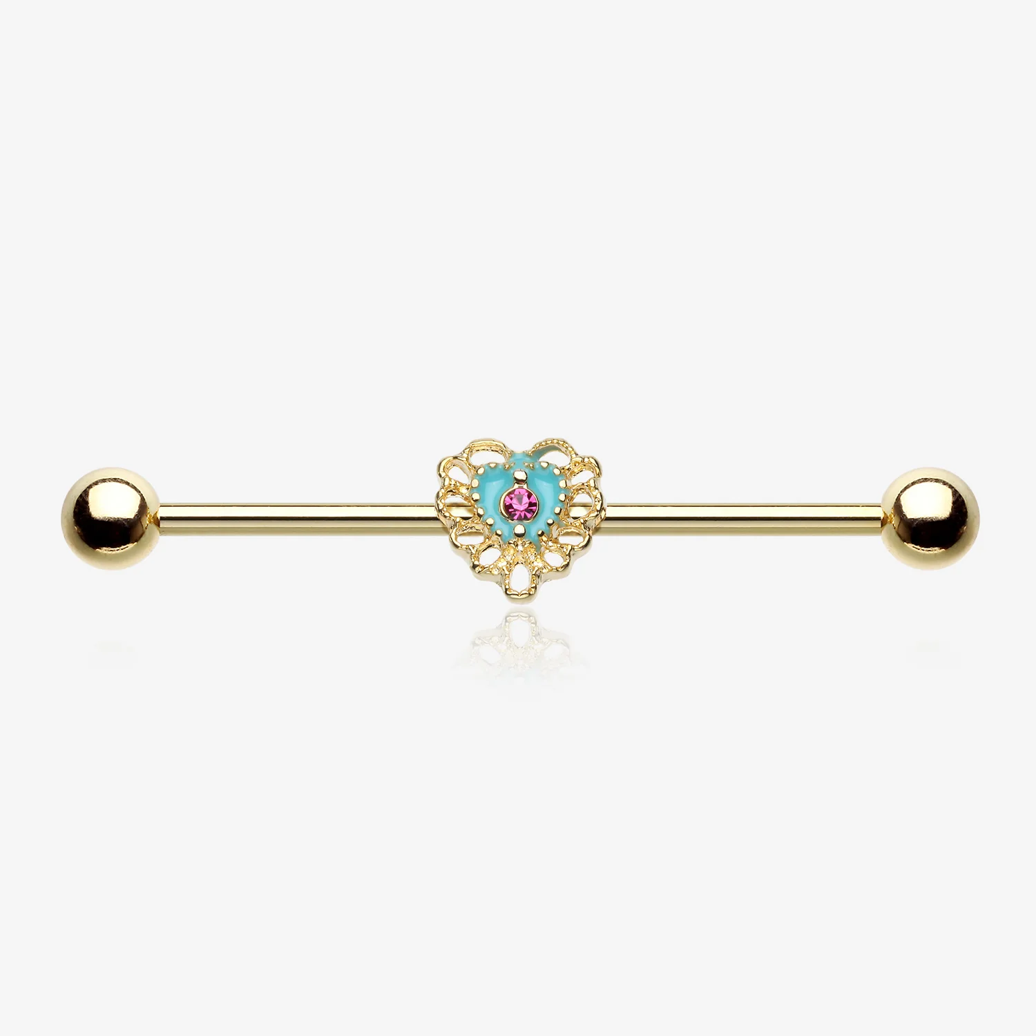 Golden Victorian Filigree Heart Sparkle Industrial Barbell