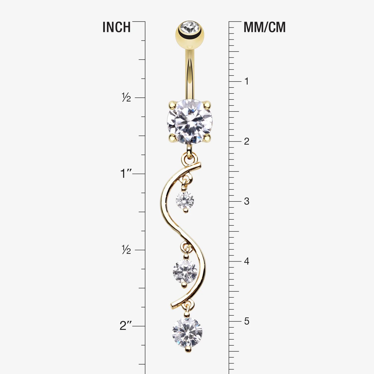 Golden Vine Swirl Sparkle Belly Button Ring - Image 2