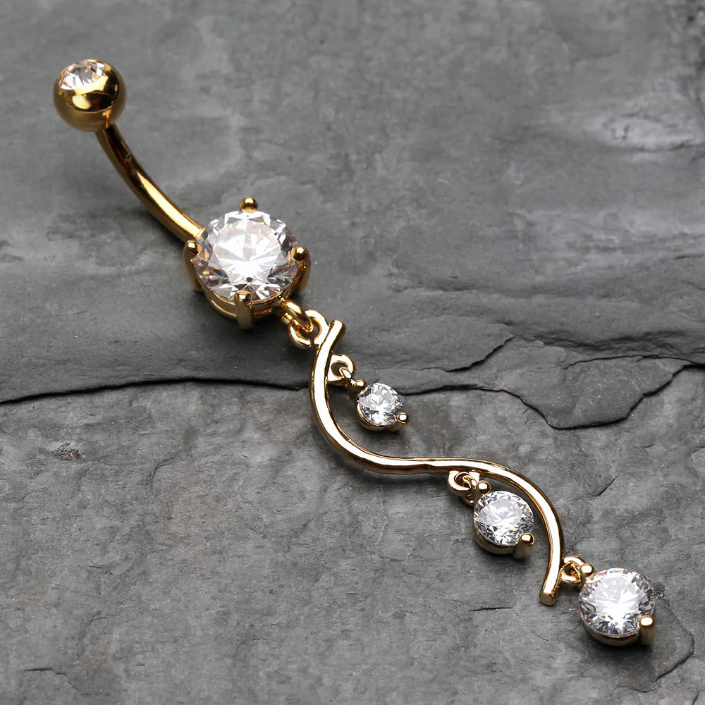 Golden Vine Swirl Sparkle Belly Button Ring - Image 3