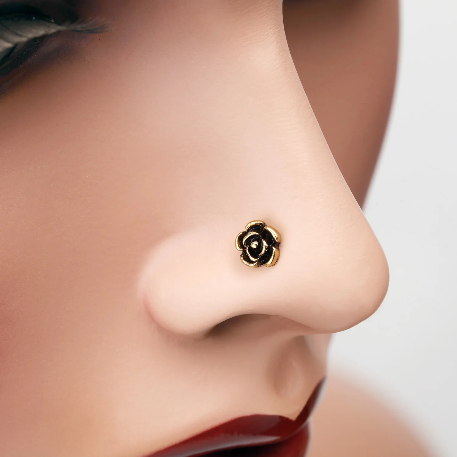 Golden Vintage Rose Icon Nose Stud Ring - Image 2