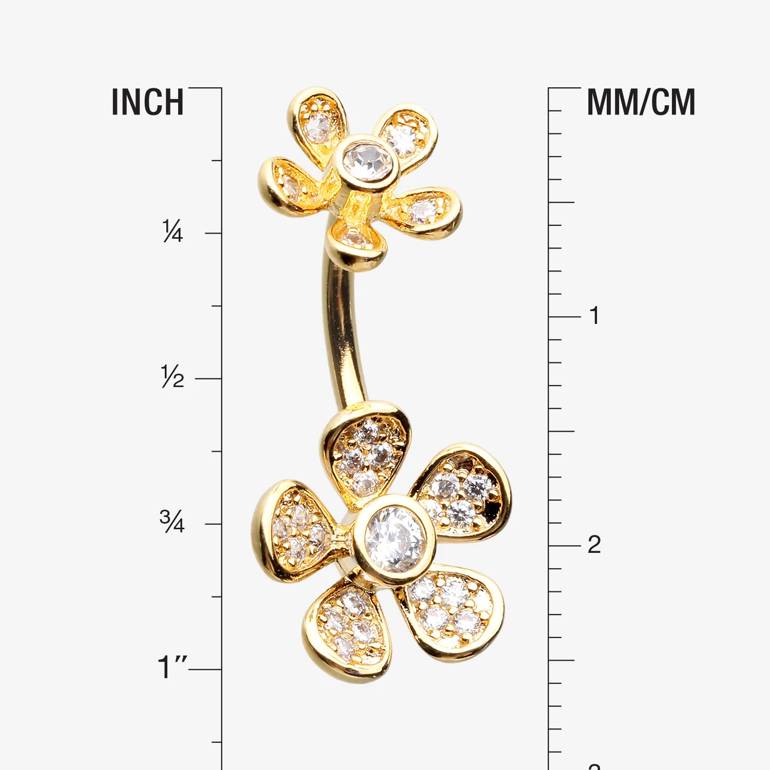 Golden Wild Flower Sparkle Internally Threaded Belly Button Ring - Image 2