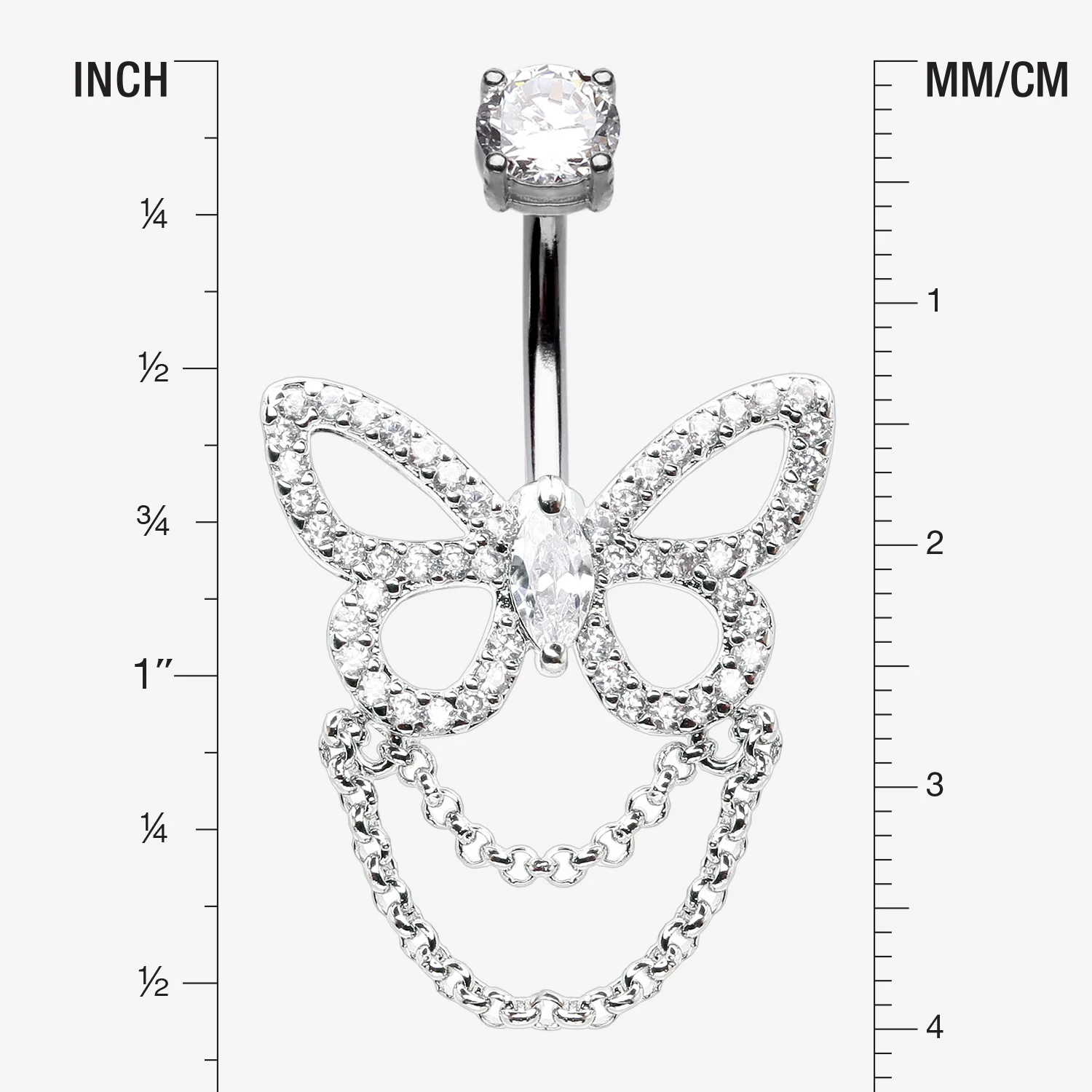 Grand Butterfly Sparkle Chained Belly Button Ring - Image 2