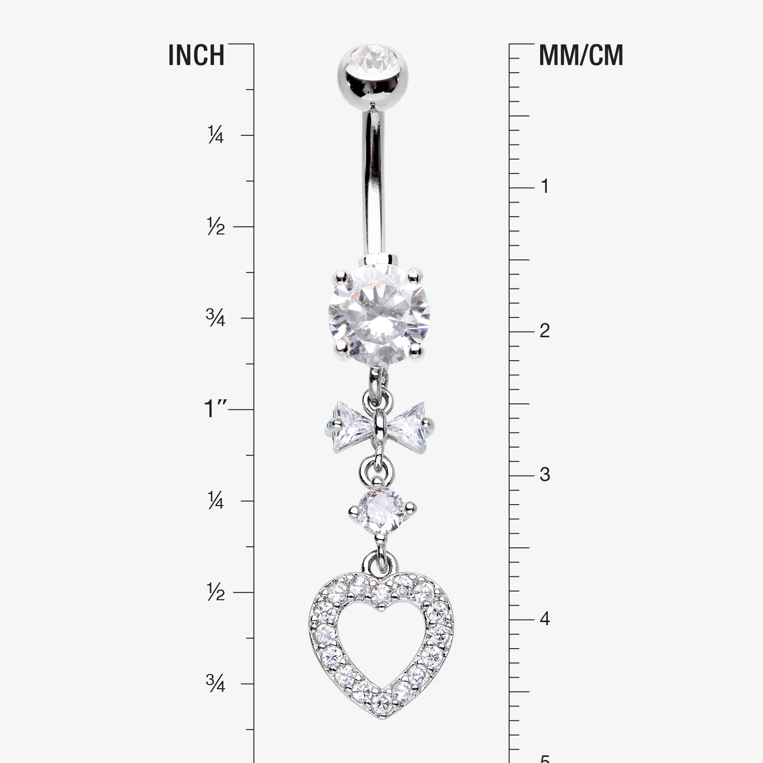 Grand Heart Bow-Tie Gem Sparkle Dangle Belly Button Ring - Image 2