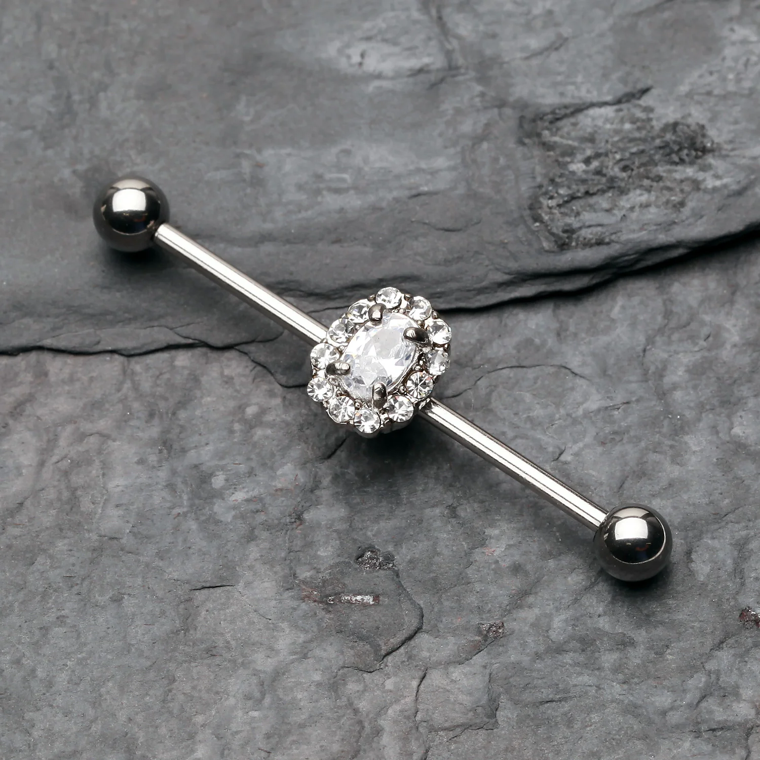 Grand Sparkle Prong Gem Industrial Barbell - Image 2