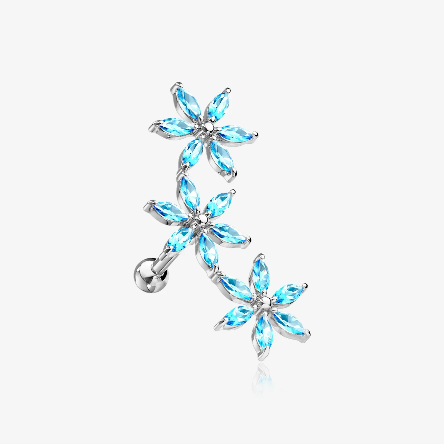 Grand Sparkle Triple Flowers Steel Cartilage Tragus Barbell Stud