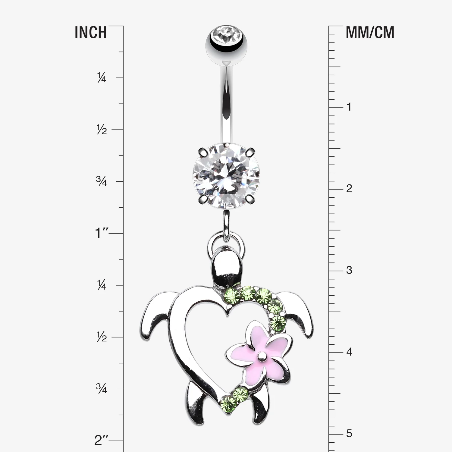 Hawaiian Flower Turtle Sparkle Belly Button Ring - Image 2