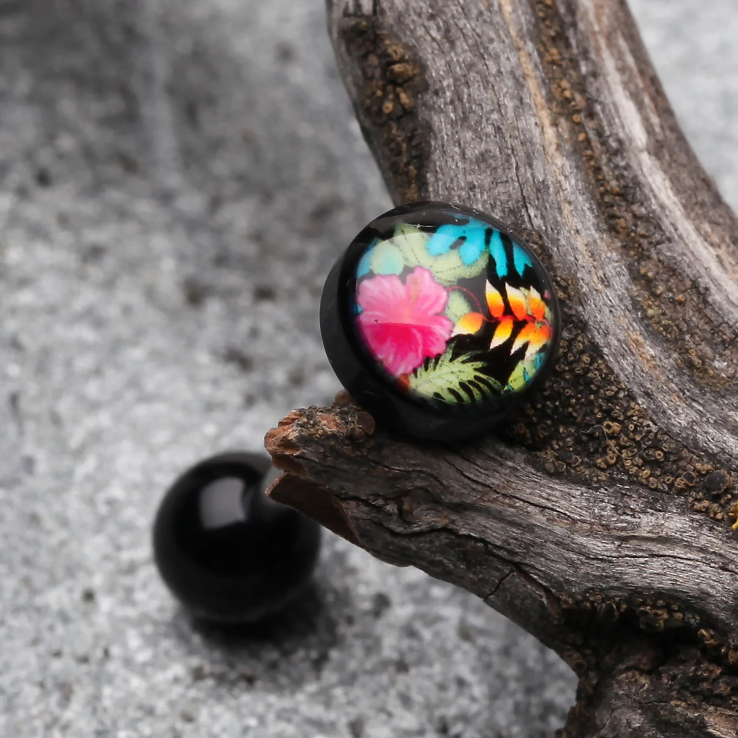 Hawaiian Luau Flower Logo Acrylic Barbell Tongue Ring - Image 2