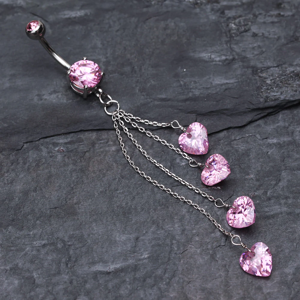 Heart Crystal Drops Belly Ring - Image 3