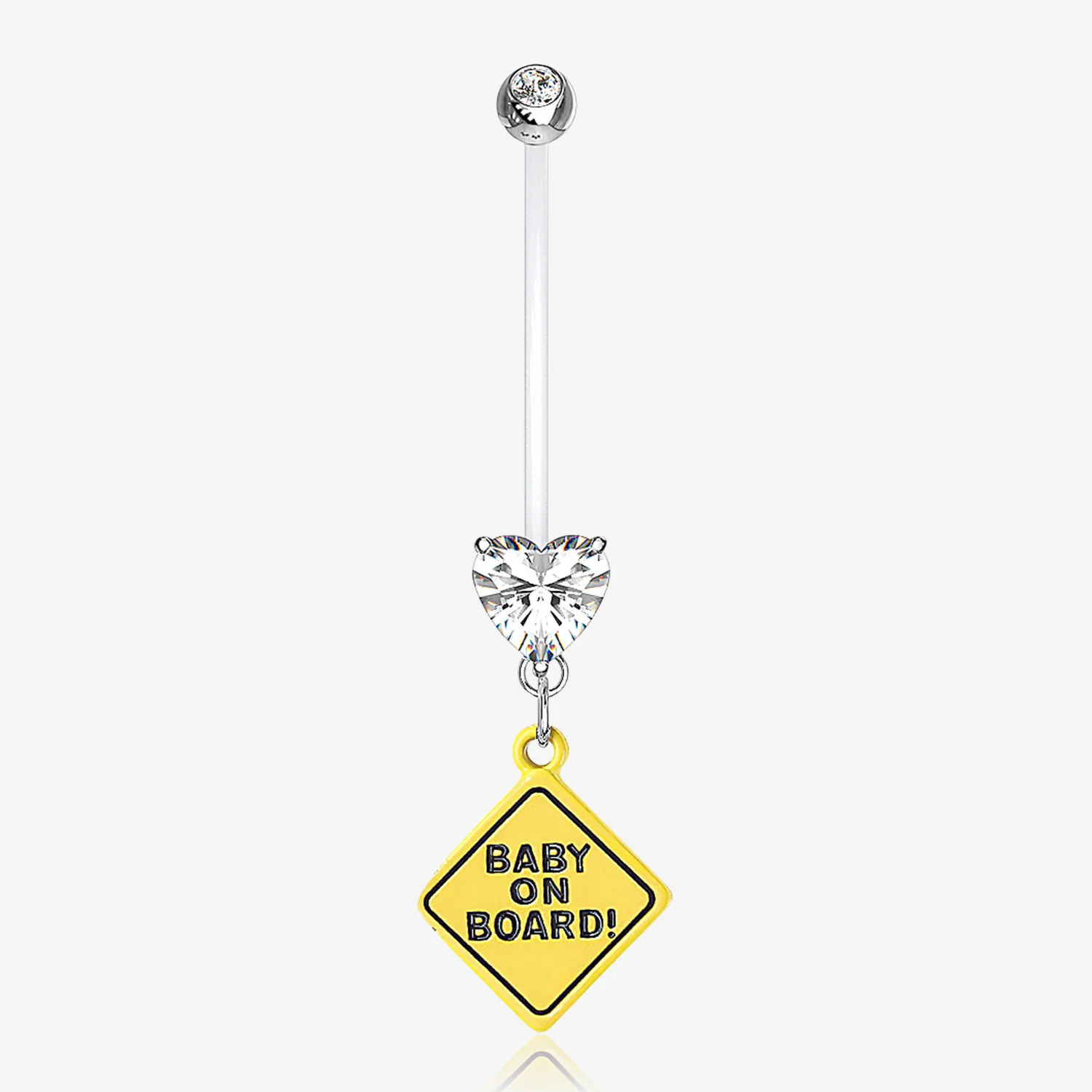 Heart Gem Sparkle Baby On Board Dangle Bio-Flex Pregnancy Belly Button Ring